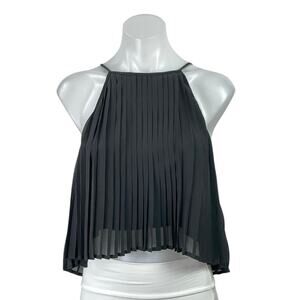 Mia Women's Black Pleated Sleeveless Halter Neck Crop Cami Camisole Tank Top 10
